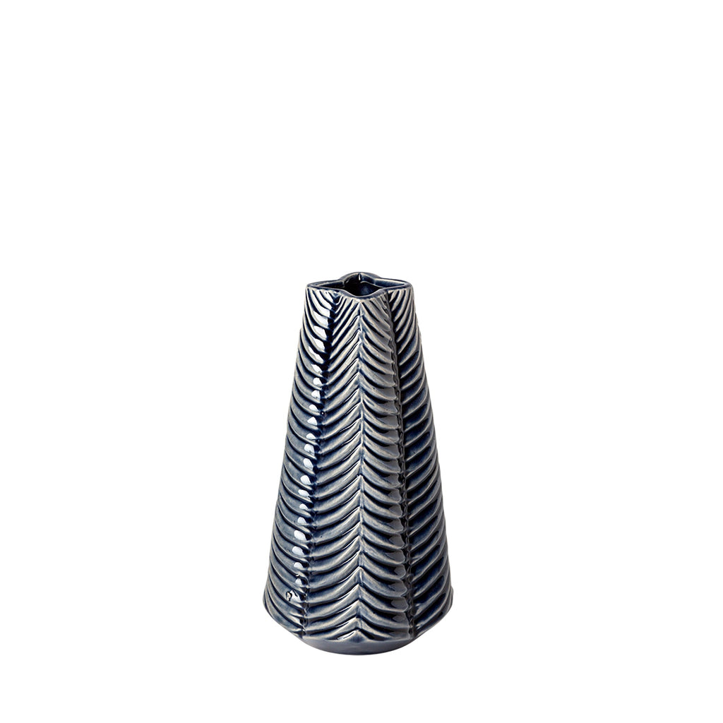Small Grooved Navy Ceramic Vase