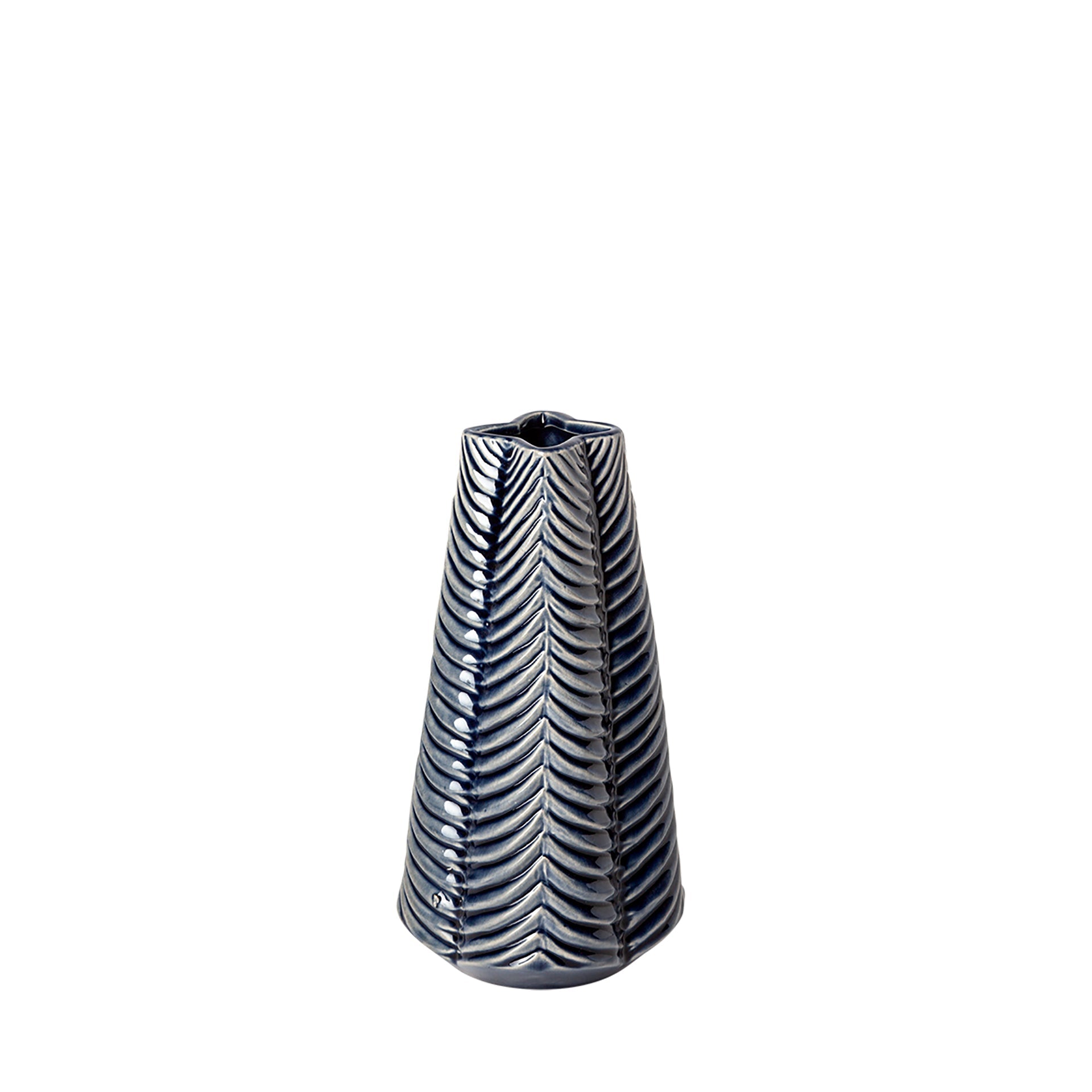 Small Grooved Navy Ceramic Vase