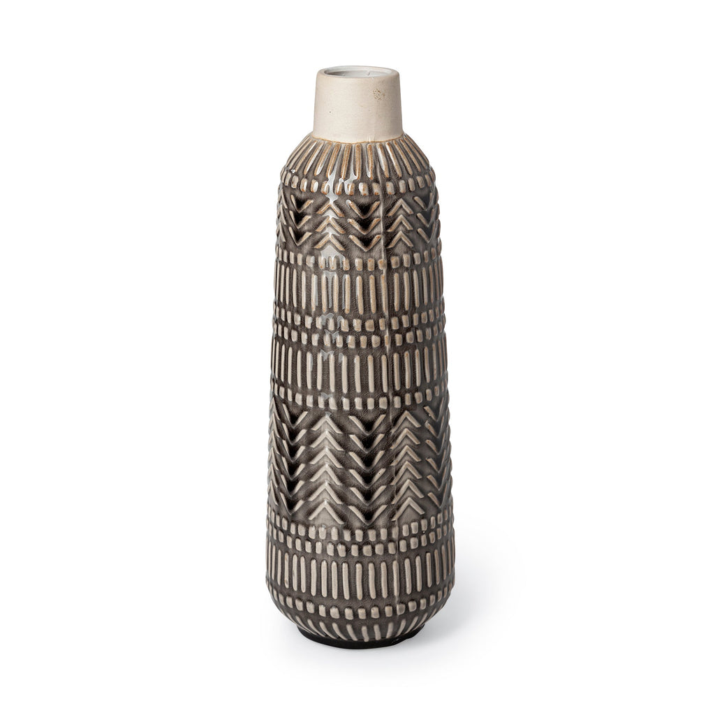 Large Geometric Cream Ceramic Vase