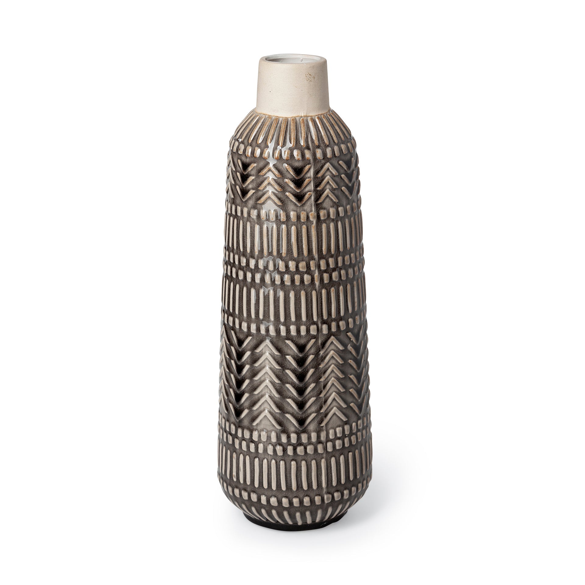 Large Geometric Cream Ceramic Vase