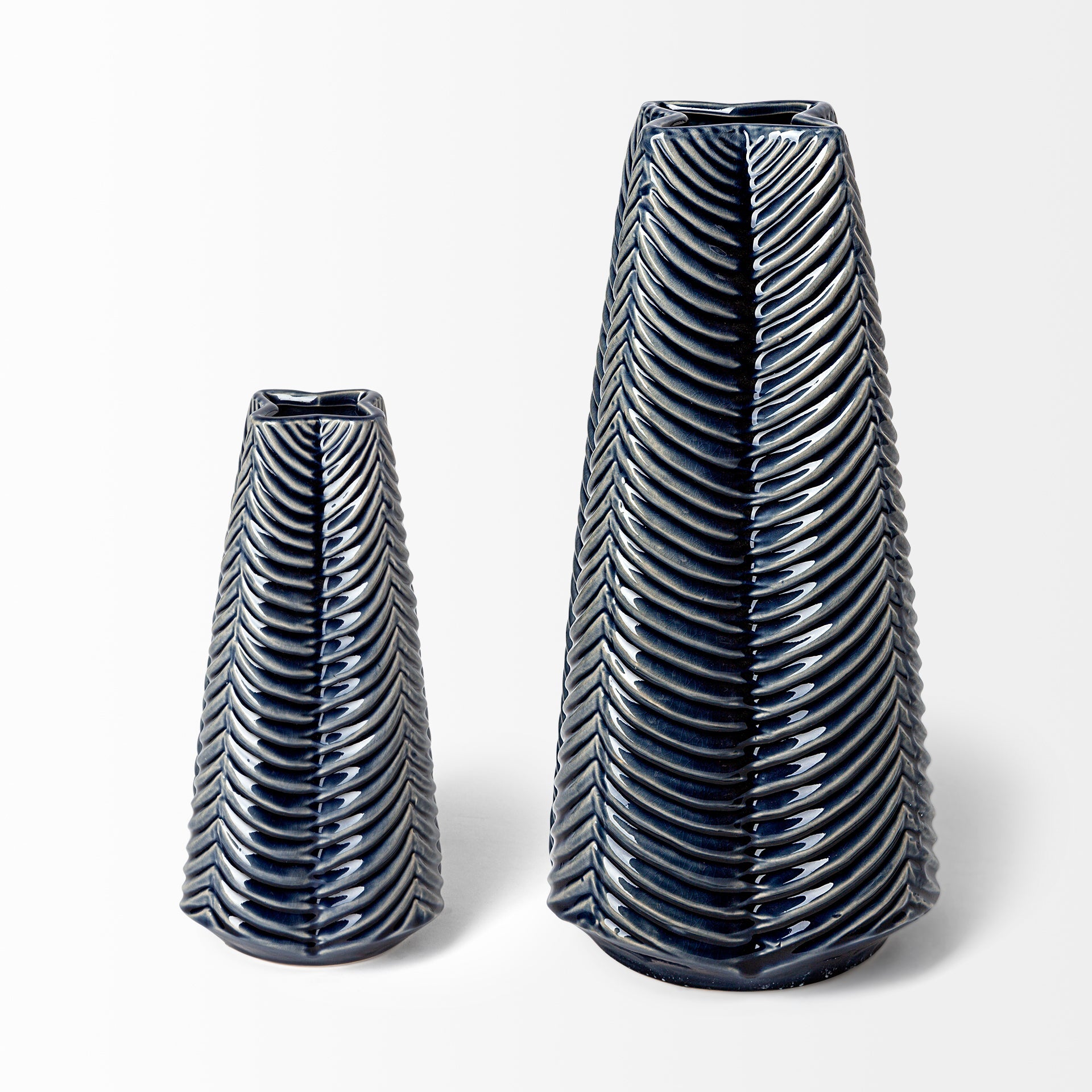 Small Grooved Navy Ceramic Vase