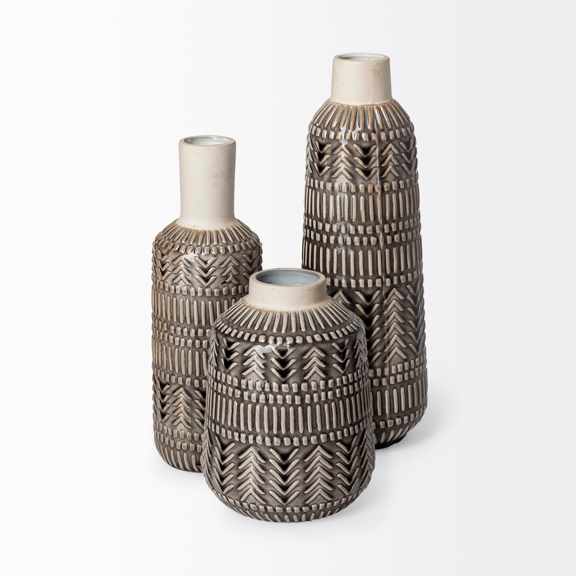 Large Geometric Cream Ceramic Vase