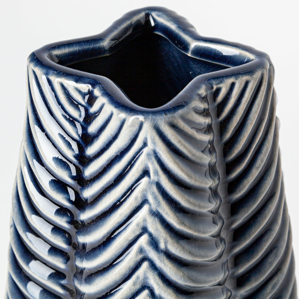Small Grooved Navy Ceramic Vase