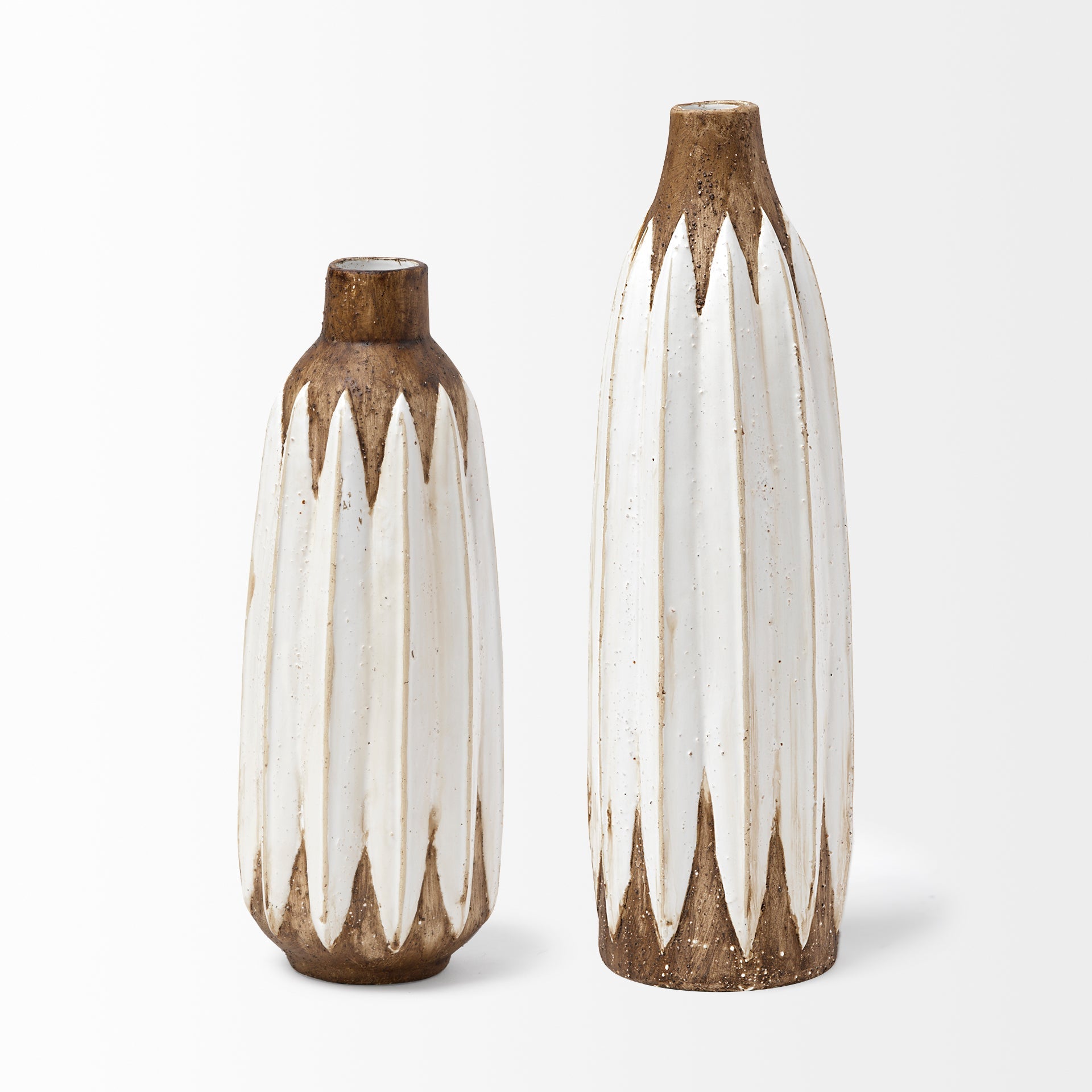 Short Rustic Brown White Ceramic Vase