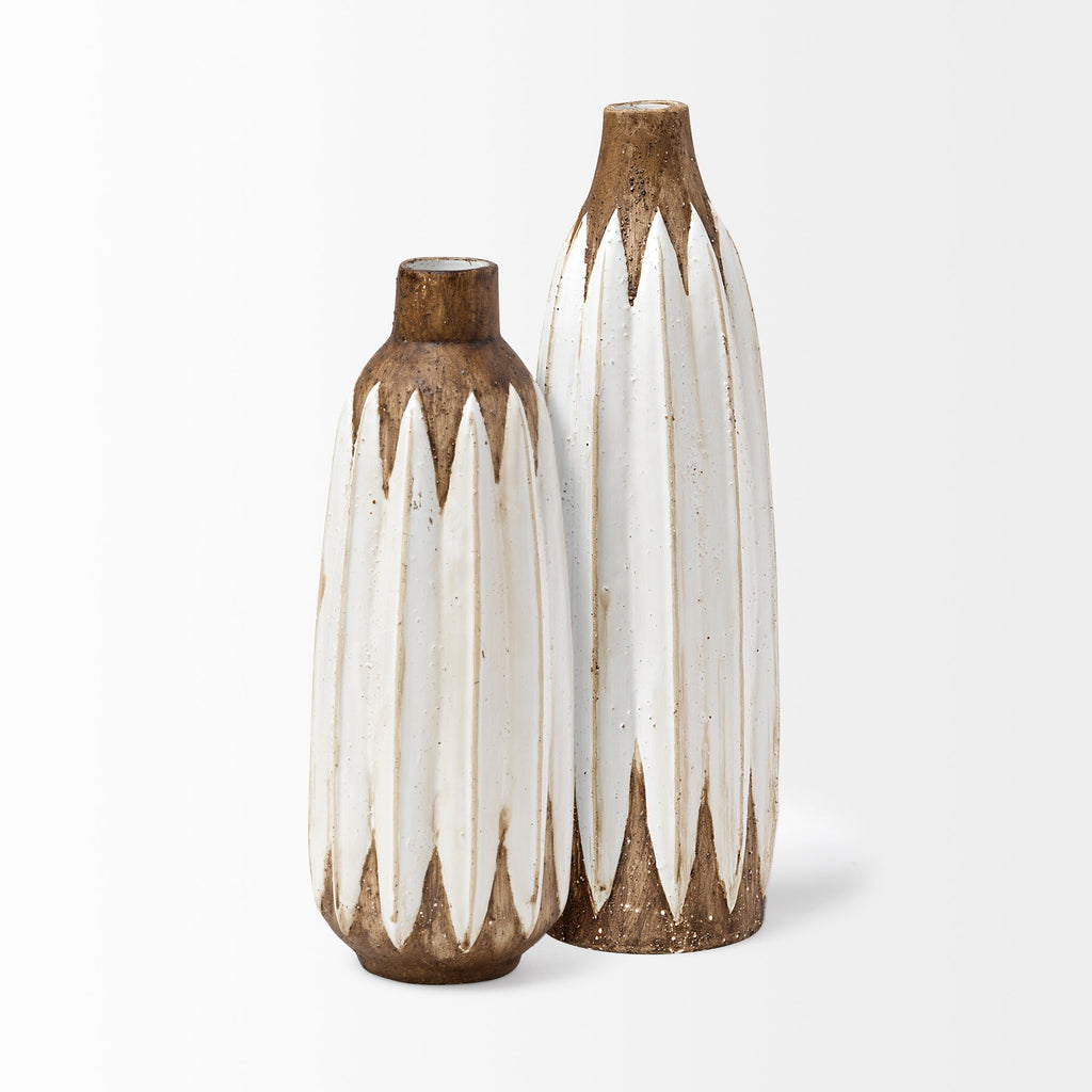 Short Rustic Brown White Ceramic Vase