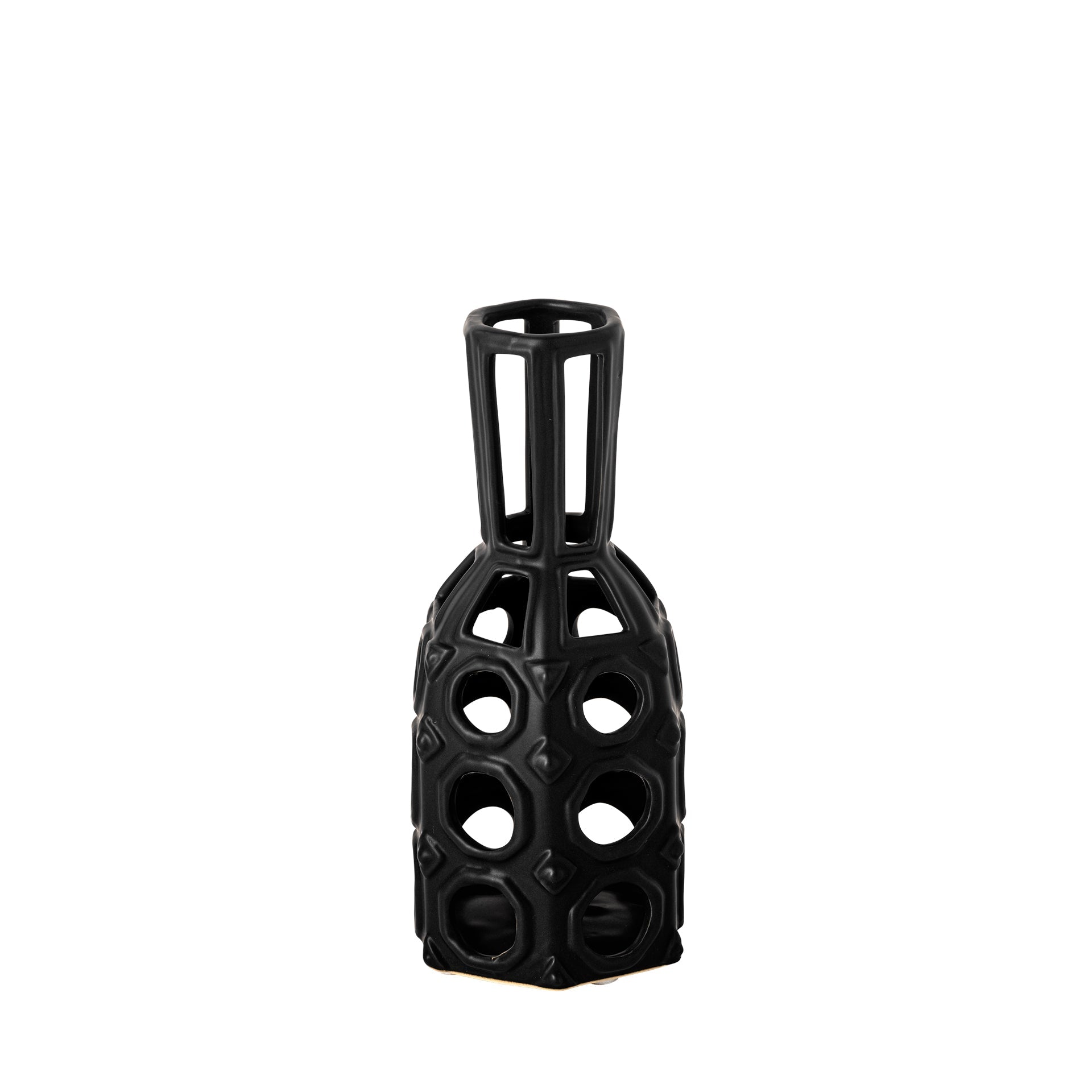 Black Cutout Drum Ceramic Vase