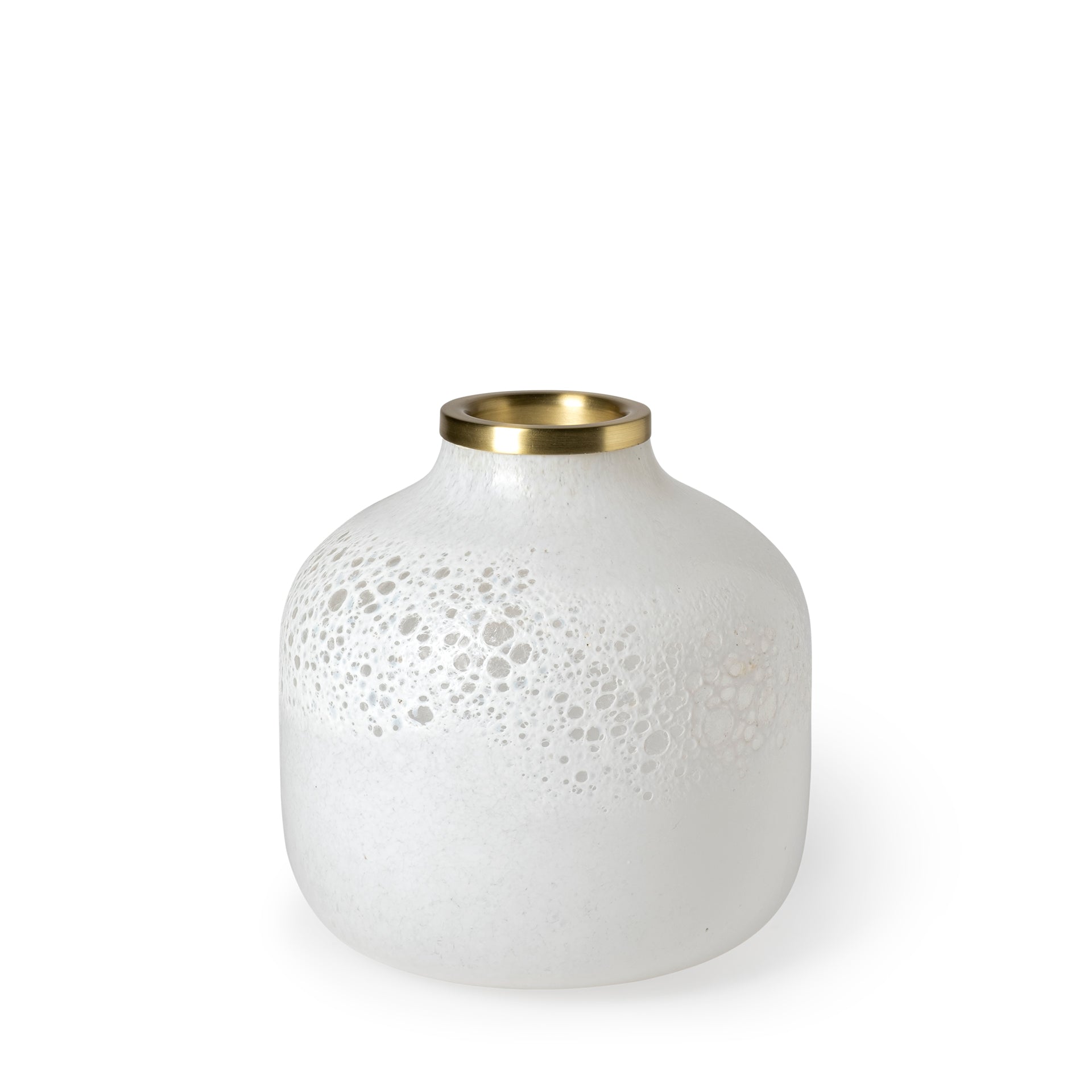 Short White Glass Vase with Gold Rim