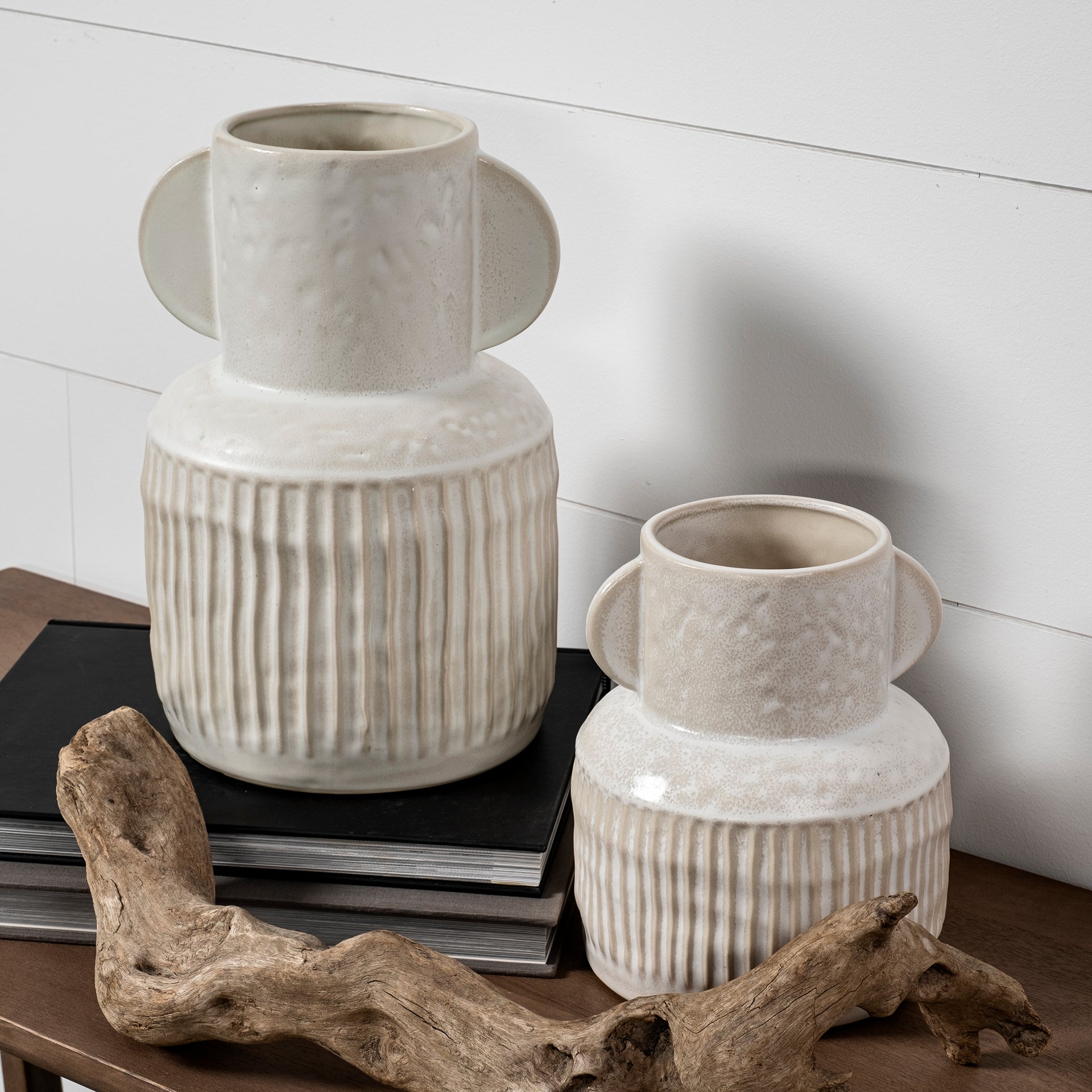 Small Ribbed Eggshell Ceramic Vase