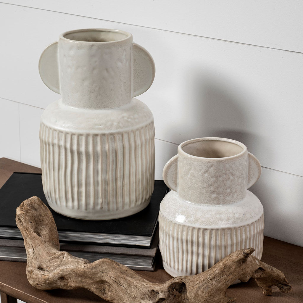 Large Ribbed Eggshell Ceramic Vase