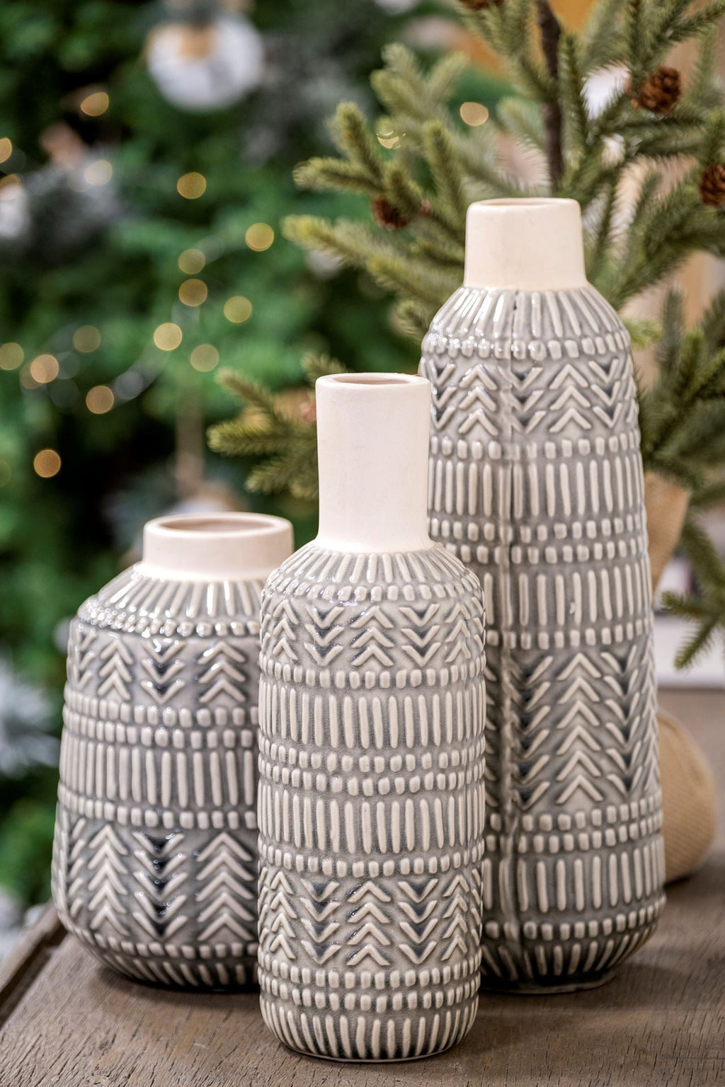 Large Geometric Cream Ceramic Vase