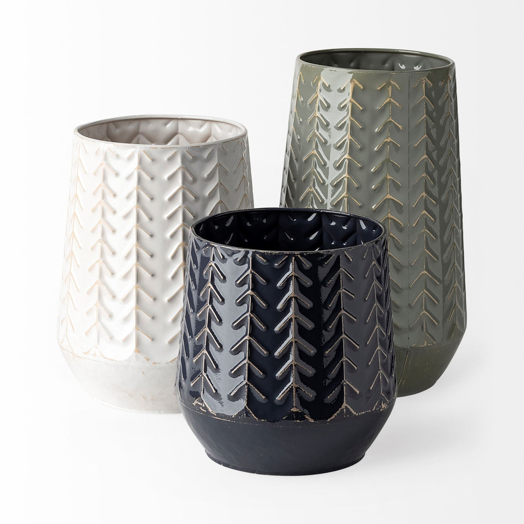 Dark Blue Chevron Metal Vase