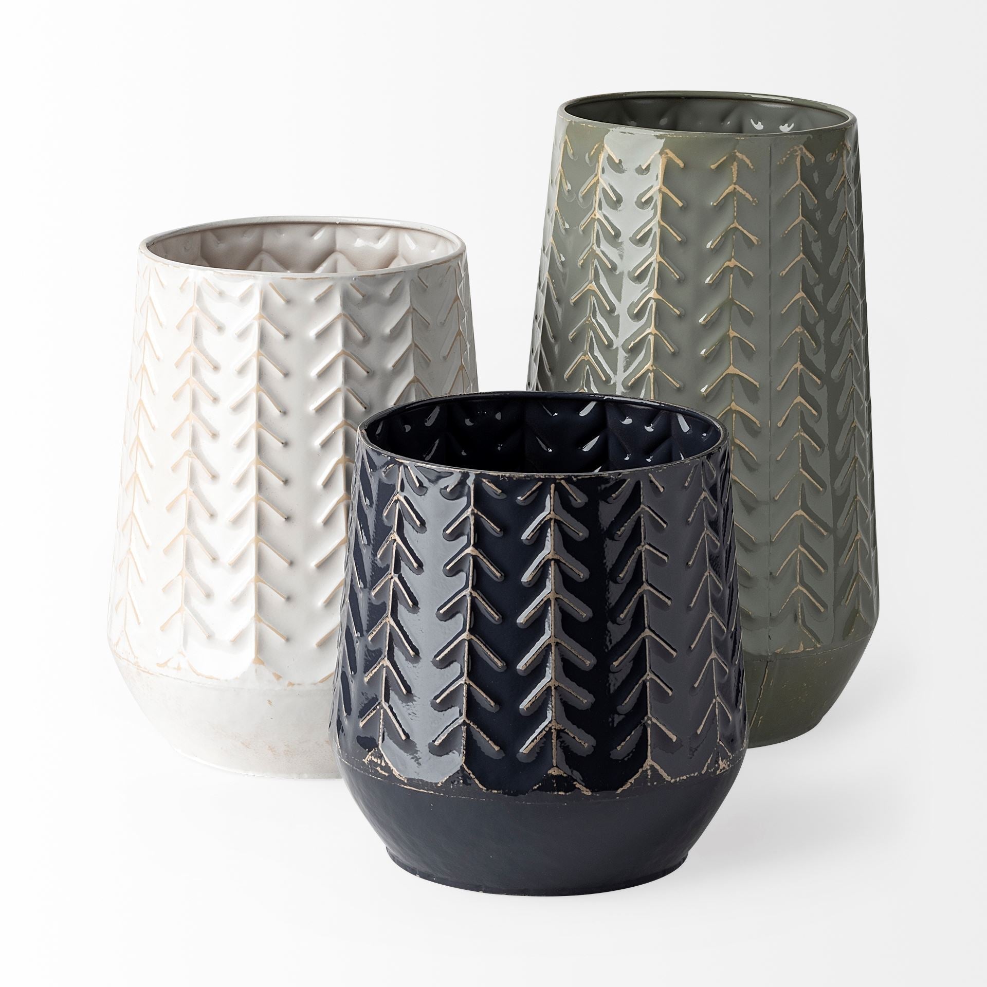 Dark Blue Chevron Metal Vase
