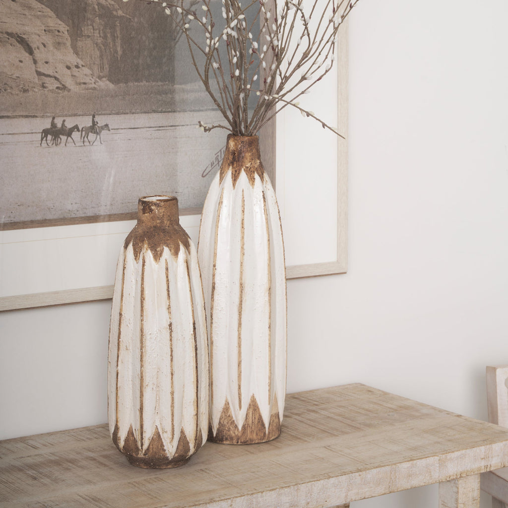 Short Rustic Brown White Ceramic Vase