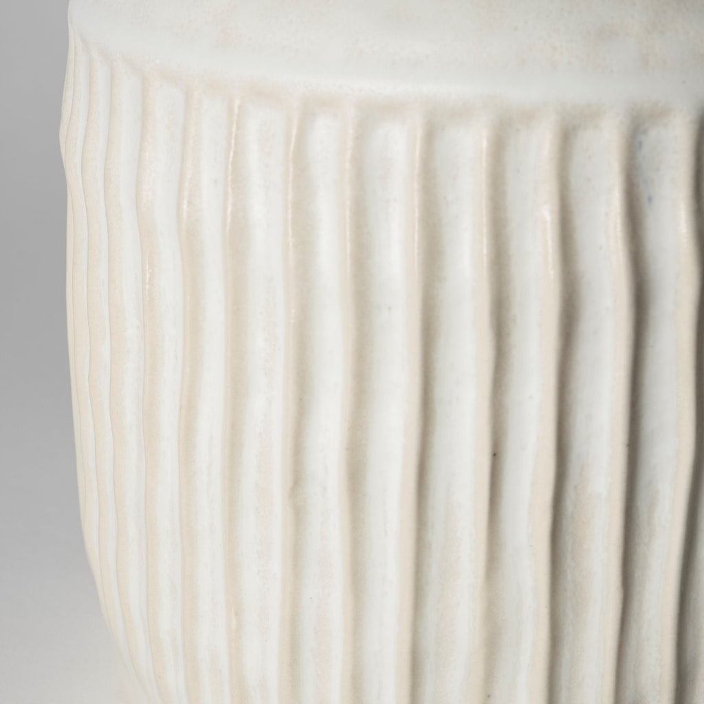 Large Ribbed Eggshell Ceramic Vase