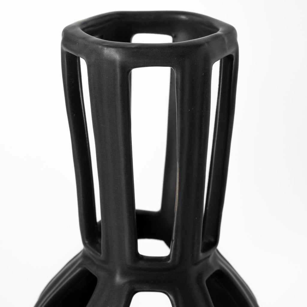 Black Cutout Drum Ceramic Vase