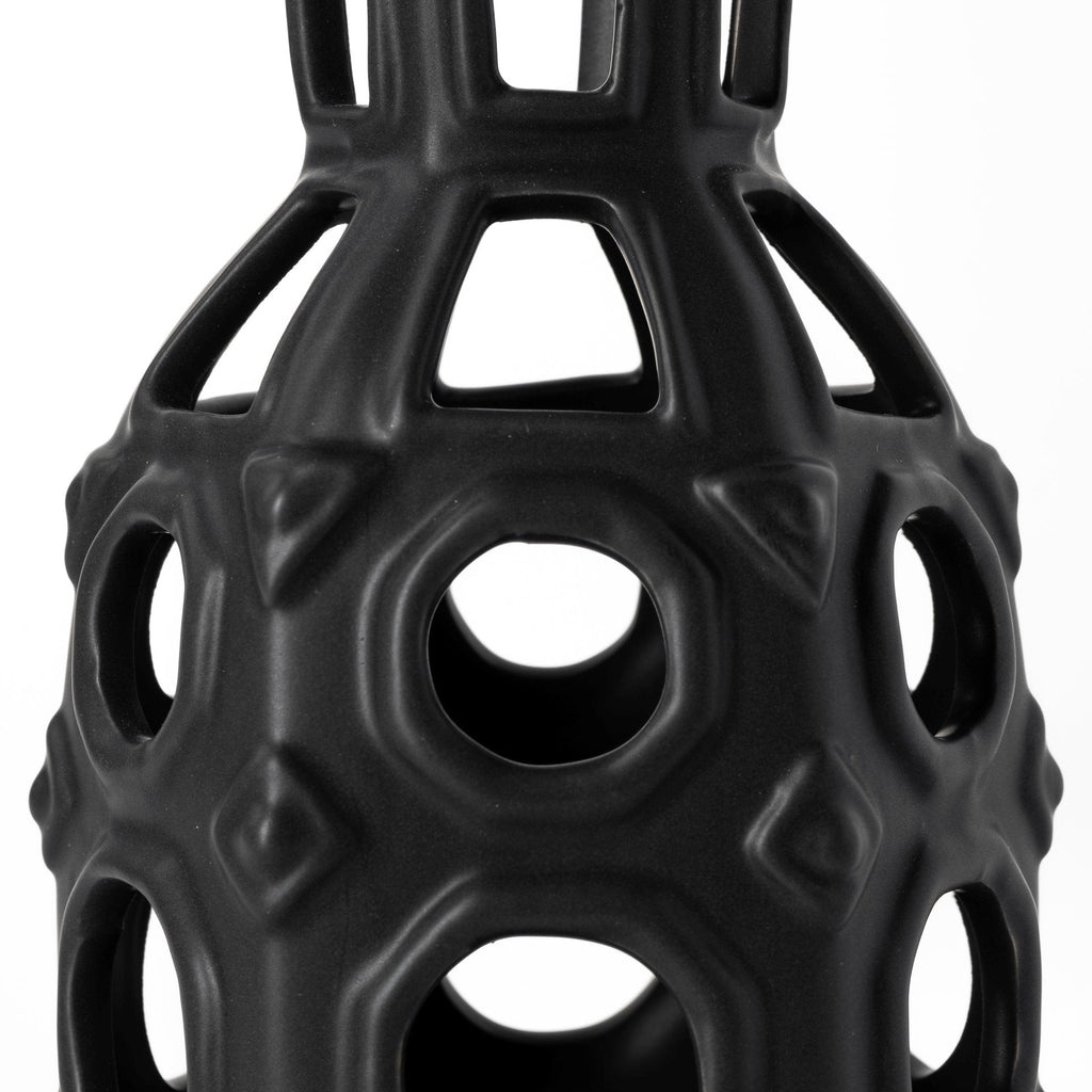 Black Cutout Drum Ceramic Vase