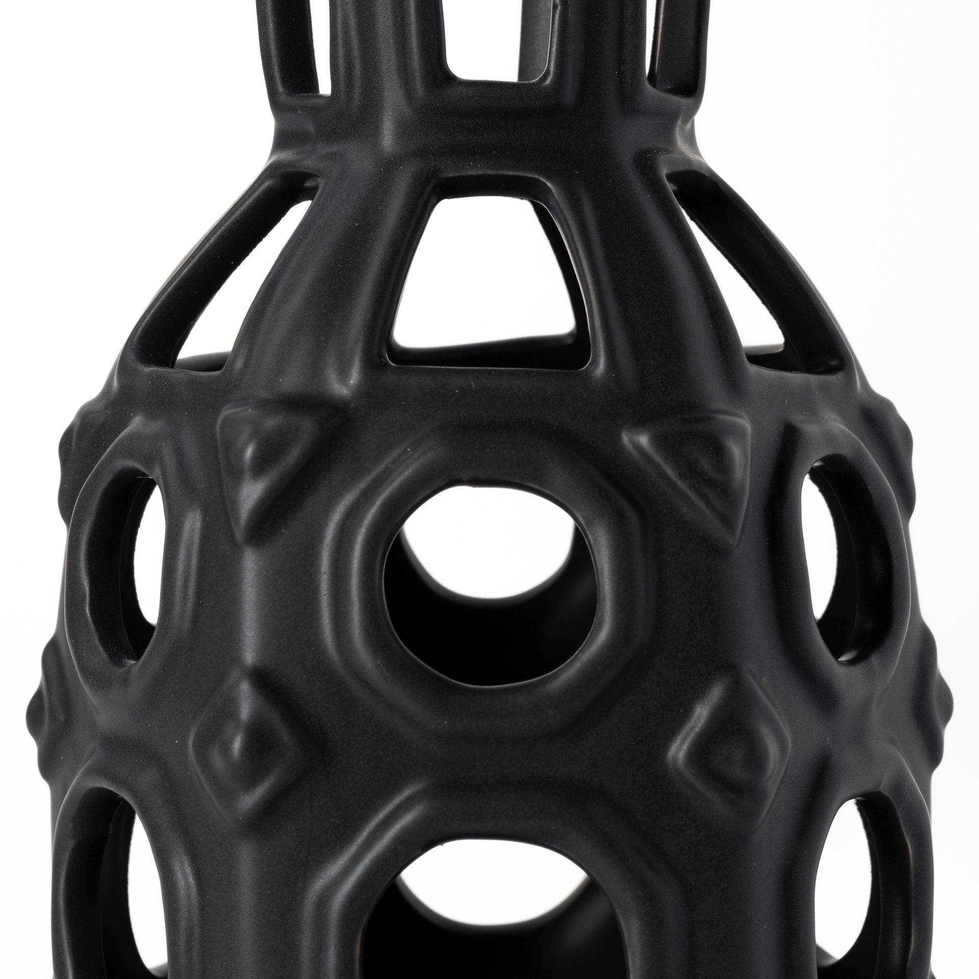 Black Cutout Drum Ceramic Vase