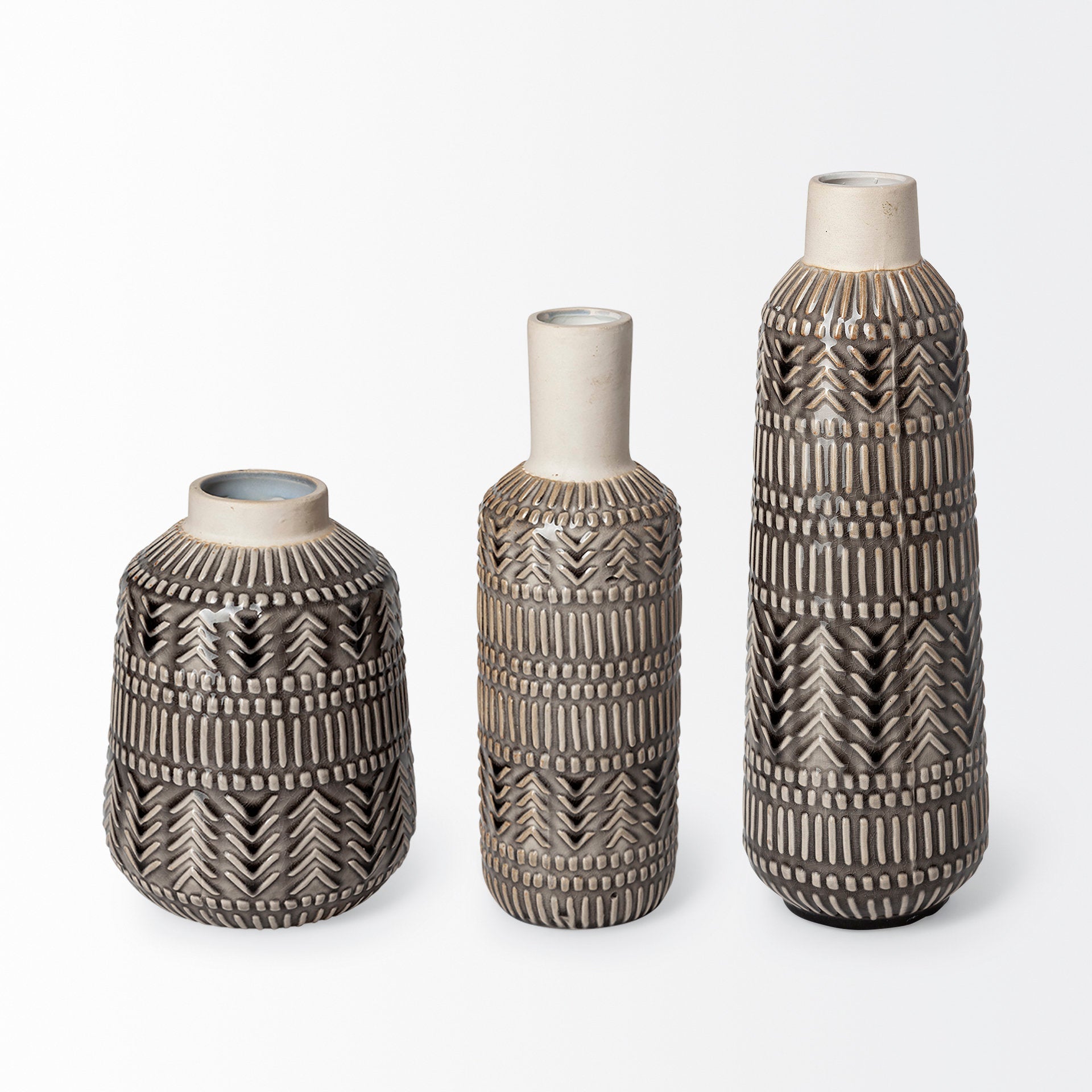 Large Geometric Cream Ceramic Vase