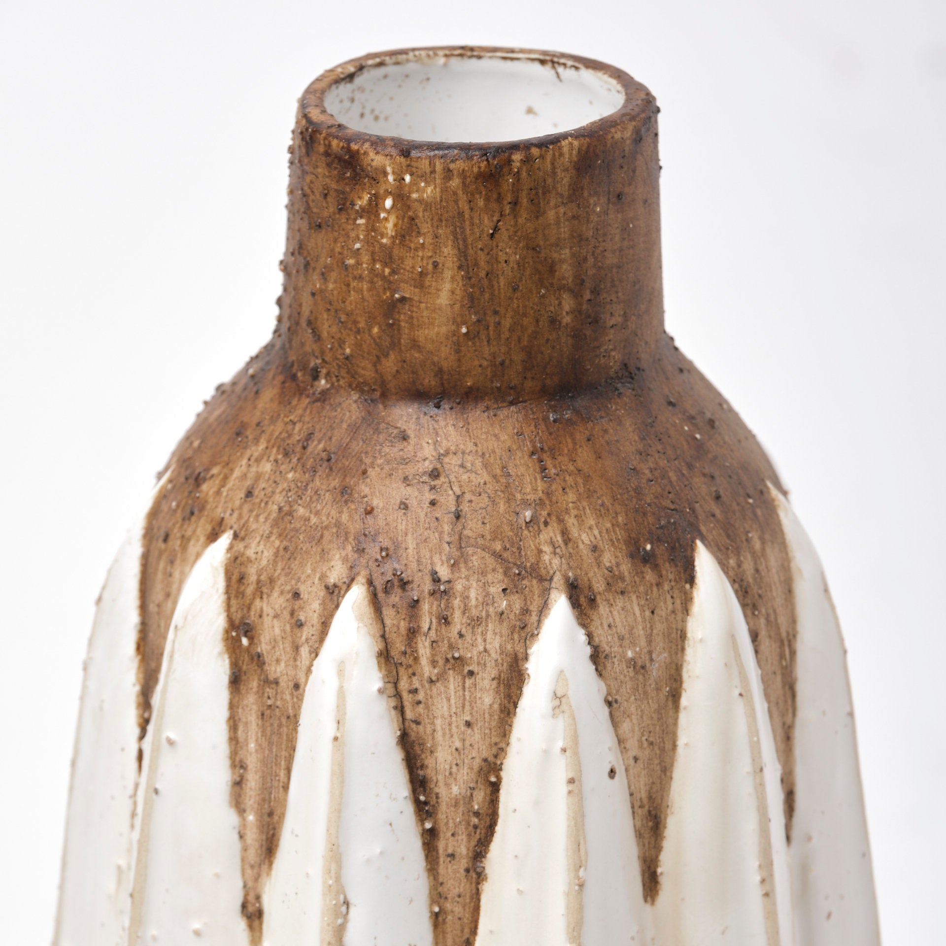 Short Rustic Brown White Ceramic Vase