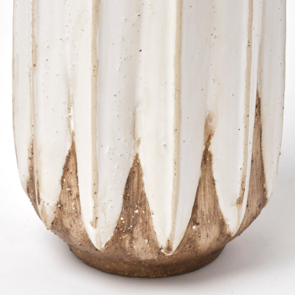 Short Rustic Brown White Ceramic Vase