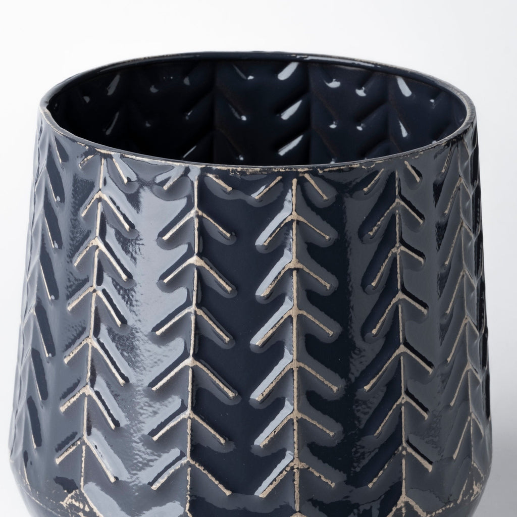 Dark Blue Chevron Metal Vase