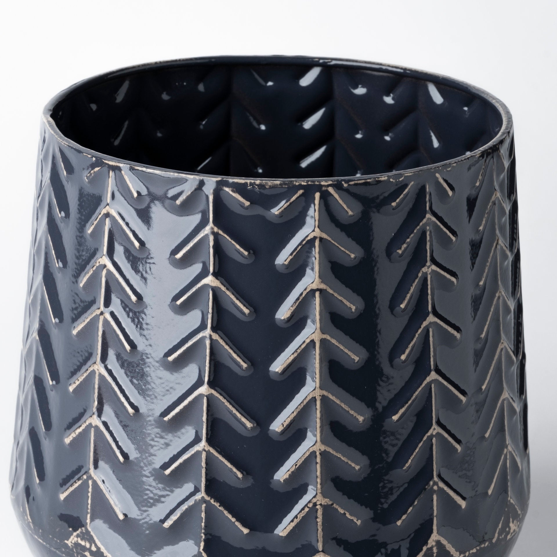 Dark Blue Chevron Metal Vase