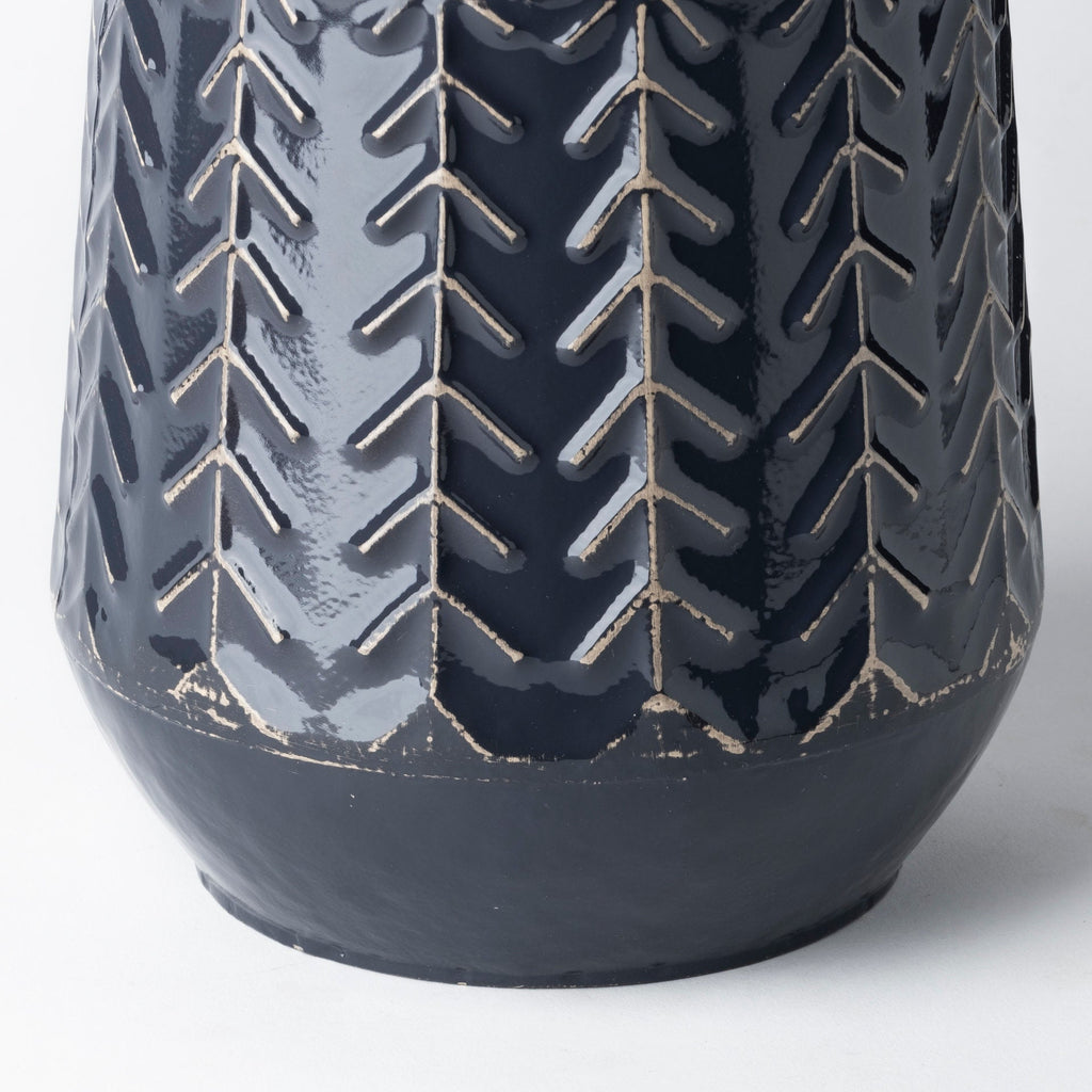 Dark Blue Chevron Metal Vase