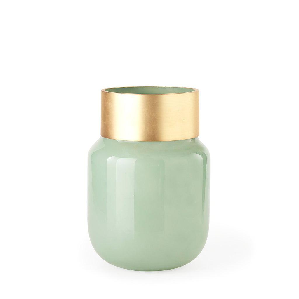 Green Glass Vase with Gold Metal Neck