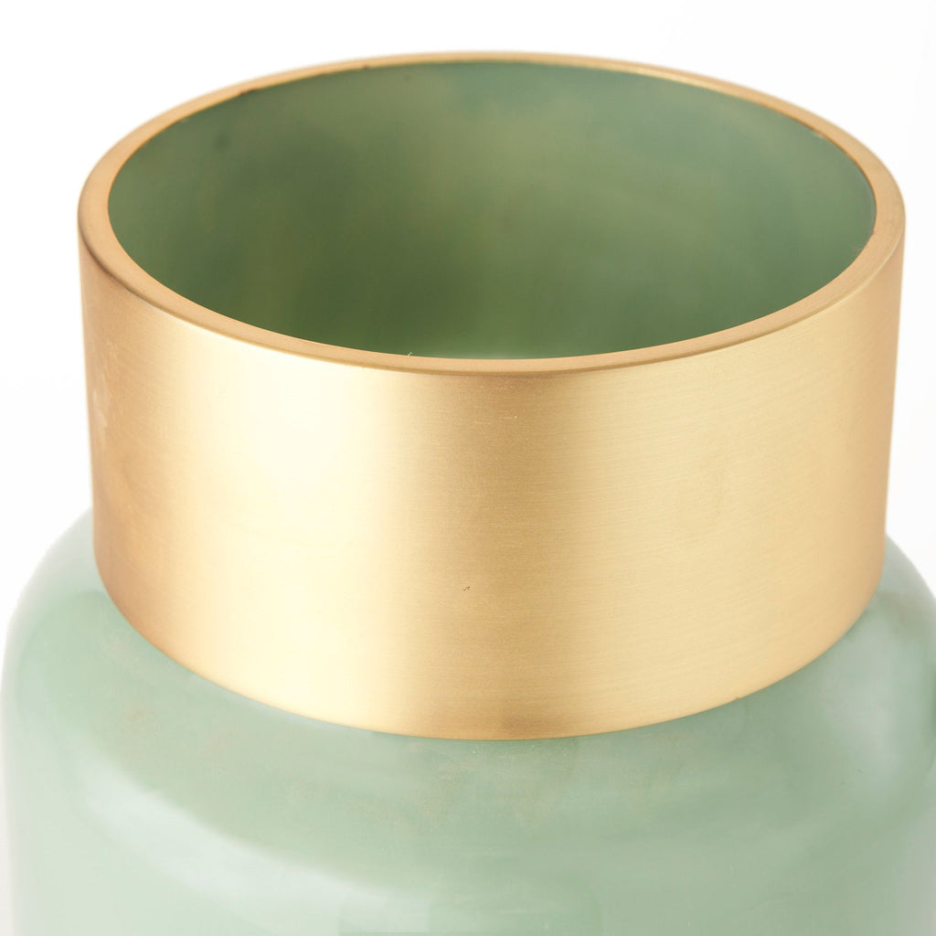 Green Glass Vase with Gold Metal Neck