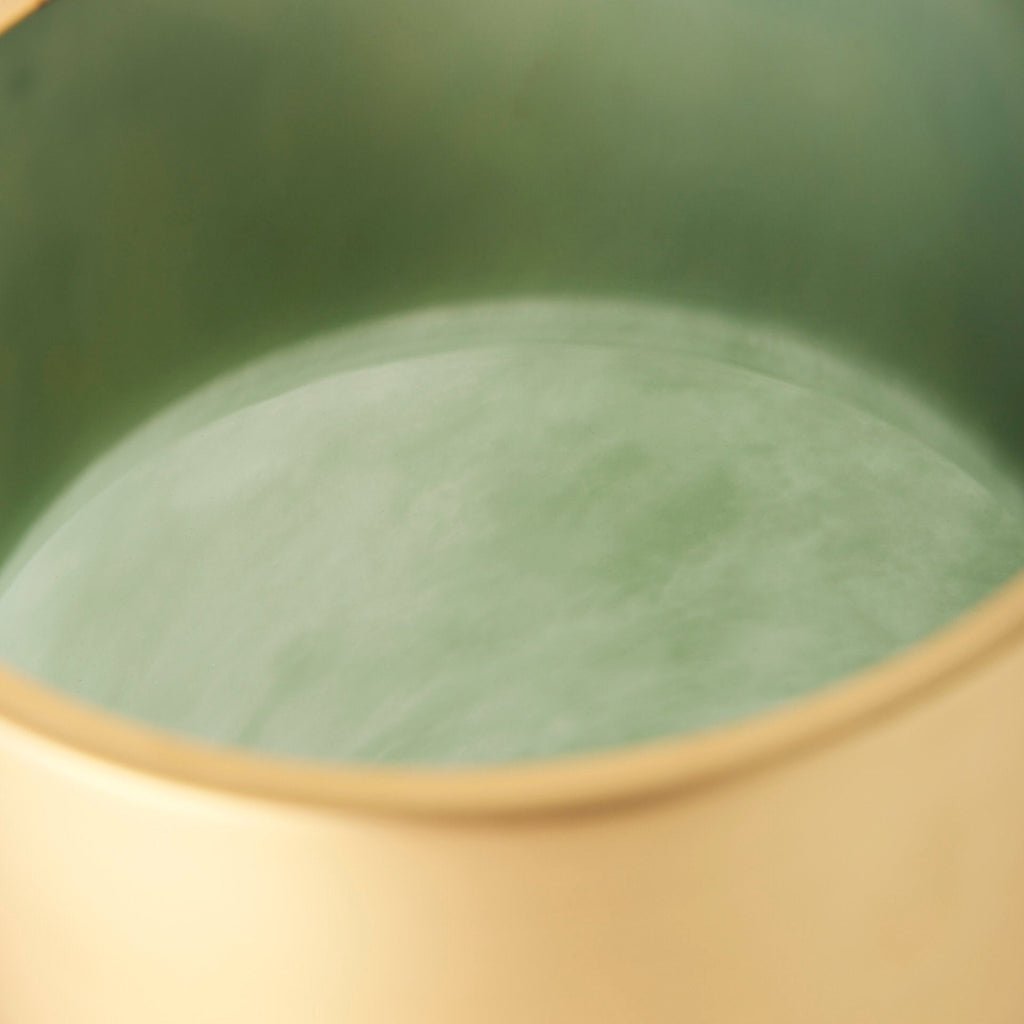 Green Glass Vase with Gold Metal Neck