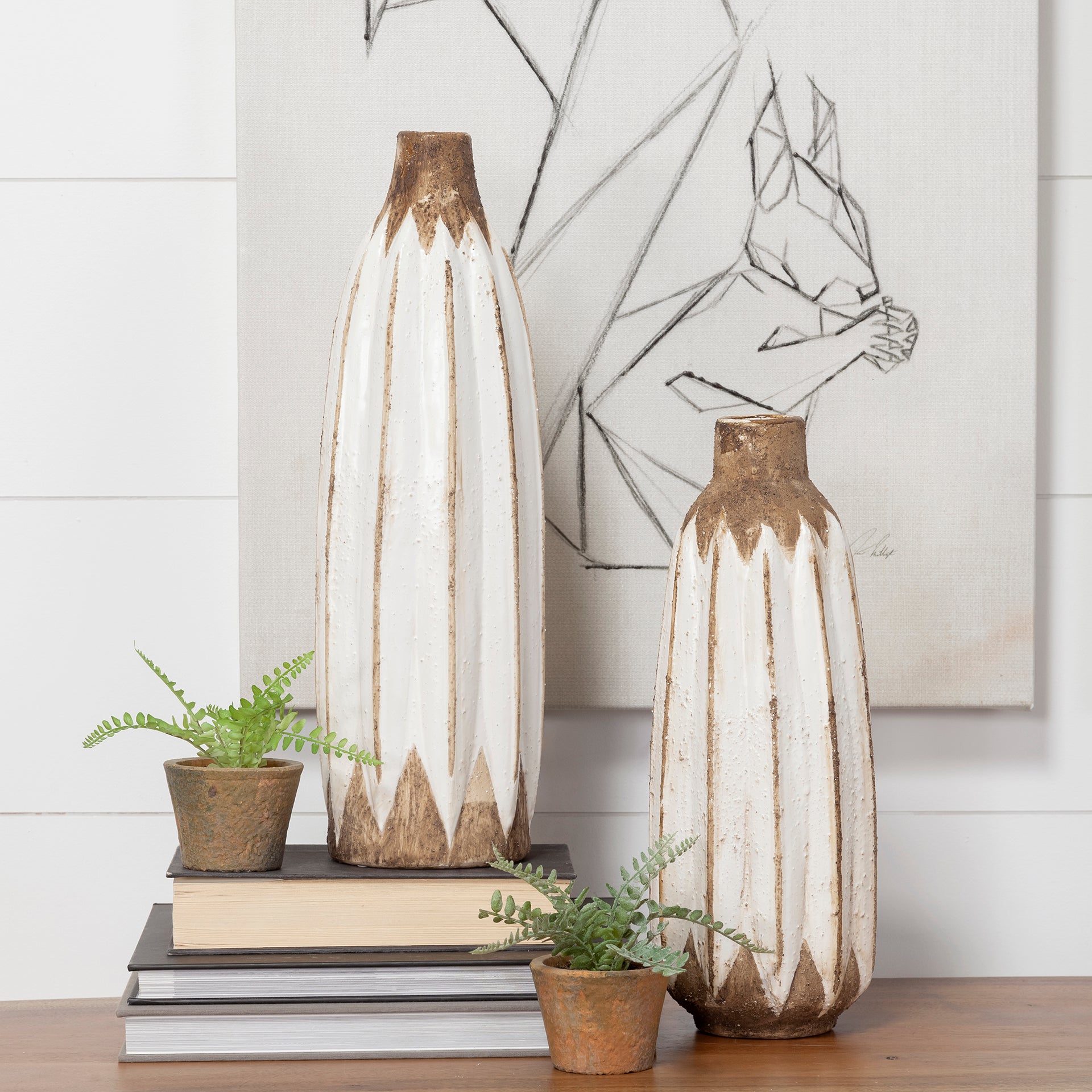 Short Rustic Brown White Ceramic Vase