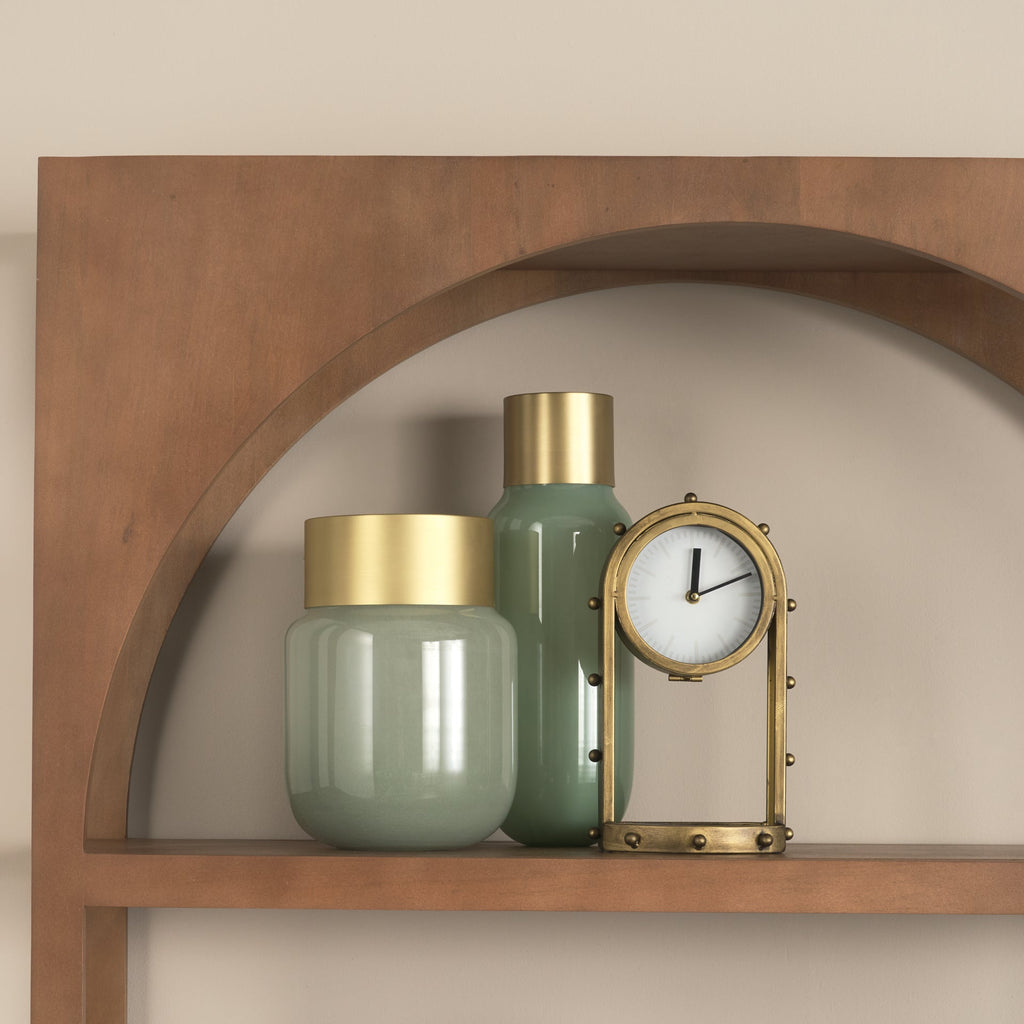Green Glass Vase with Gold Metal Neck
