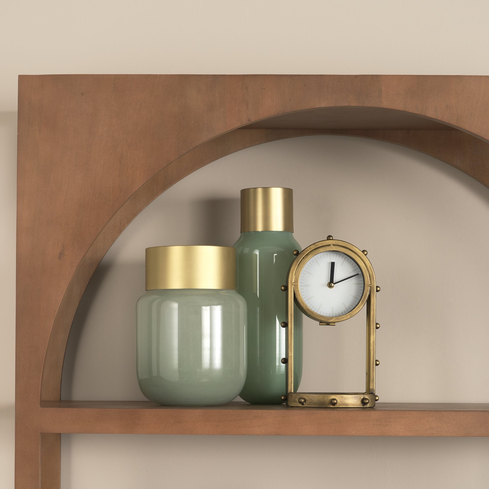 Green Glass Vase with Gold Metal Neck
