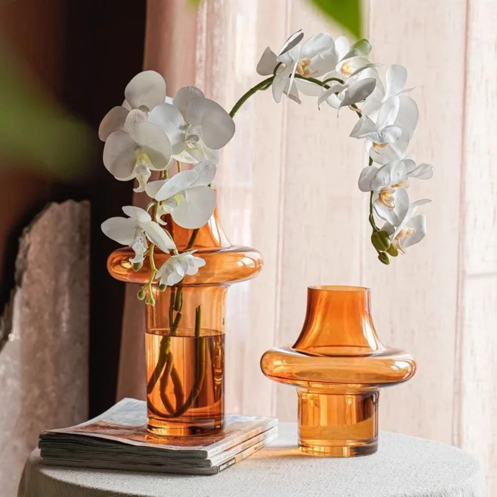 Amber Geometric Glass Vase