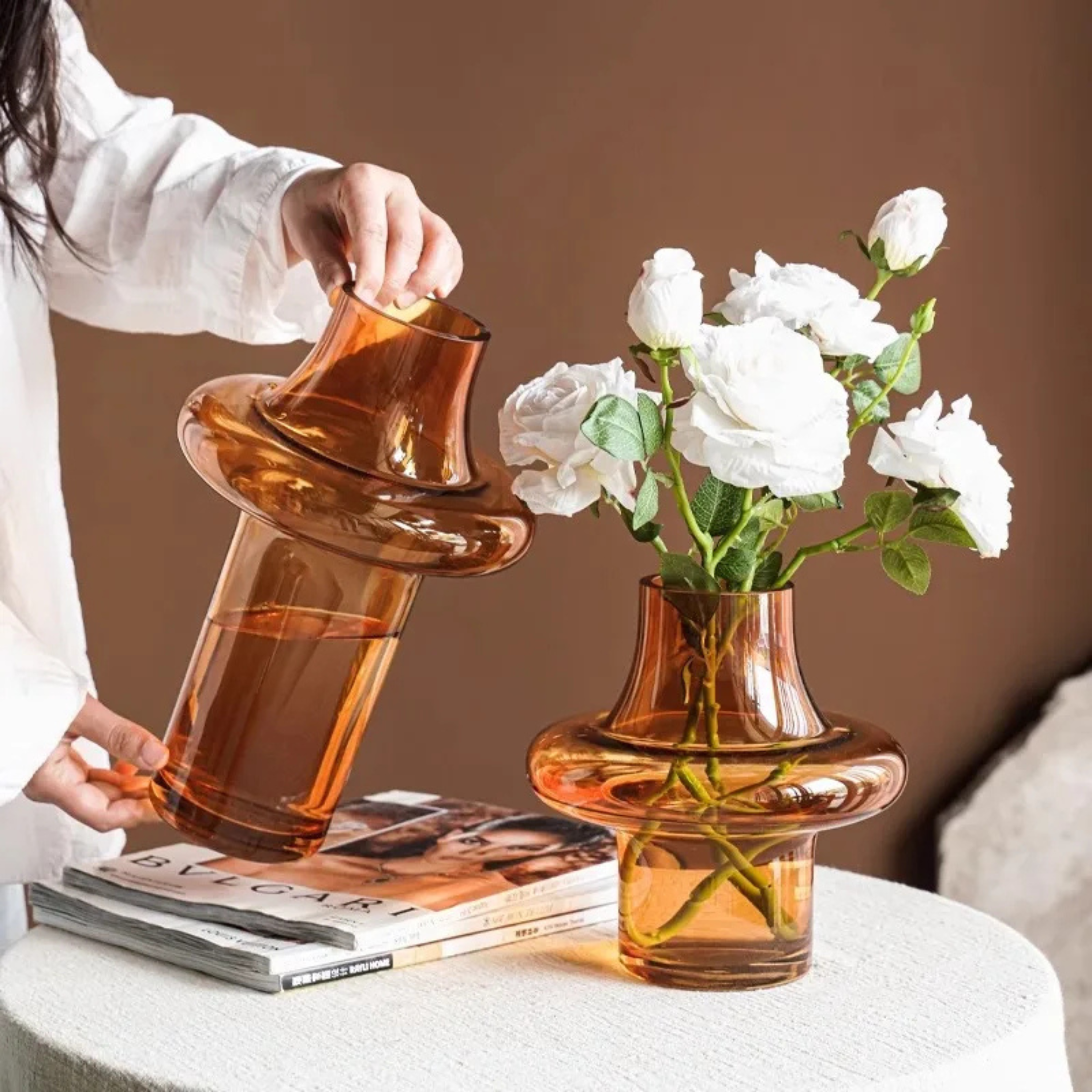 Amber Geometric Glass Vase