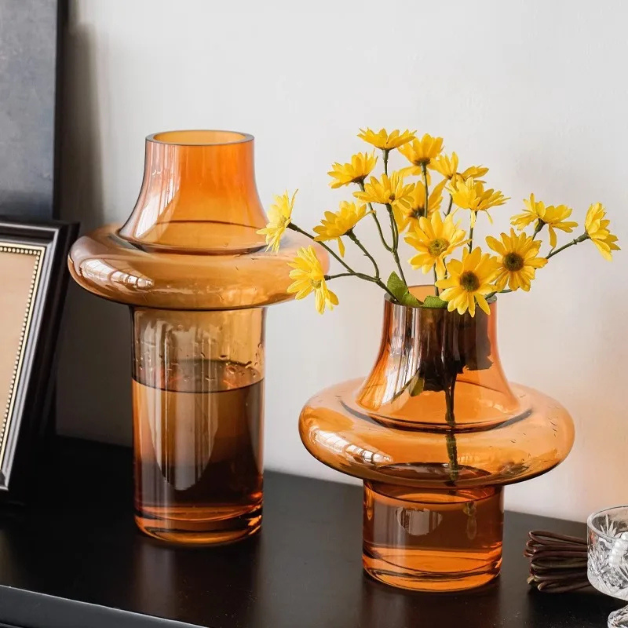 Amber Geometric Glass Vase